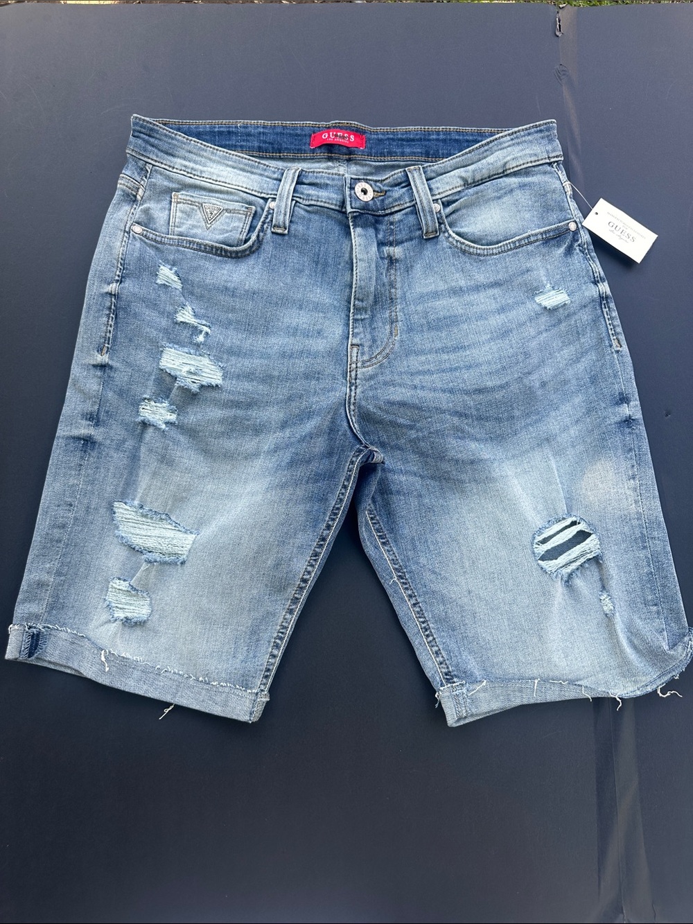 Guess Men's Distressed Light Blue Denim Shorts SZ 34